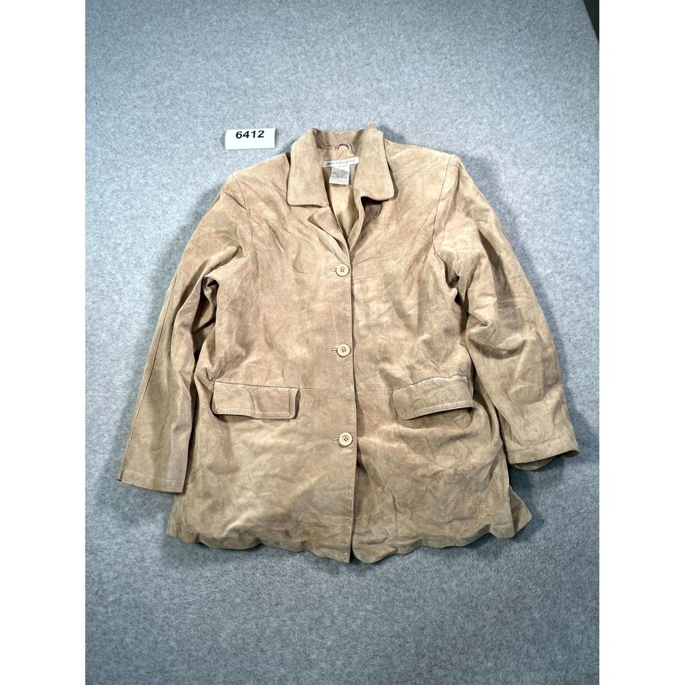 Jessica Holbrook Suede Leather Jacket Womens XL Tan Pockets Button Front Lined